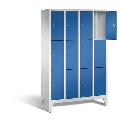 C+P Fächerschrank Classic auf Füßen, 12 Fächer, H1850xB1190xT500mm Front Enzianblau Korpus Lichtgrau