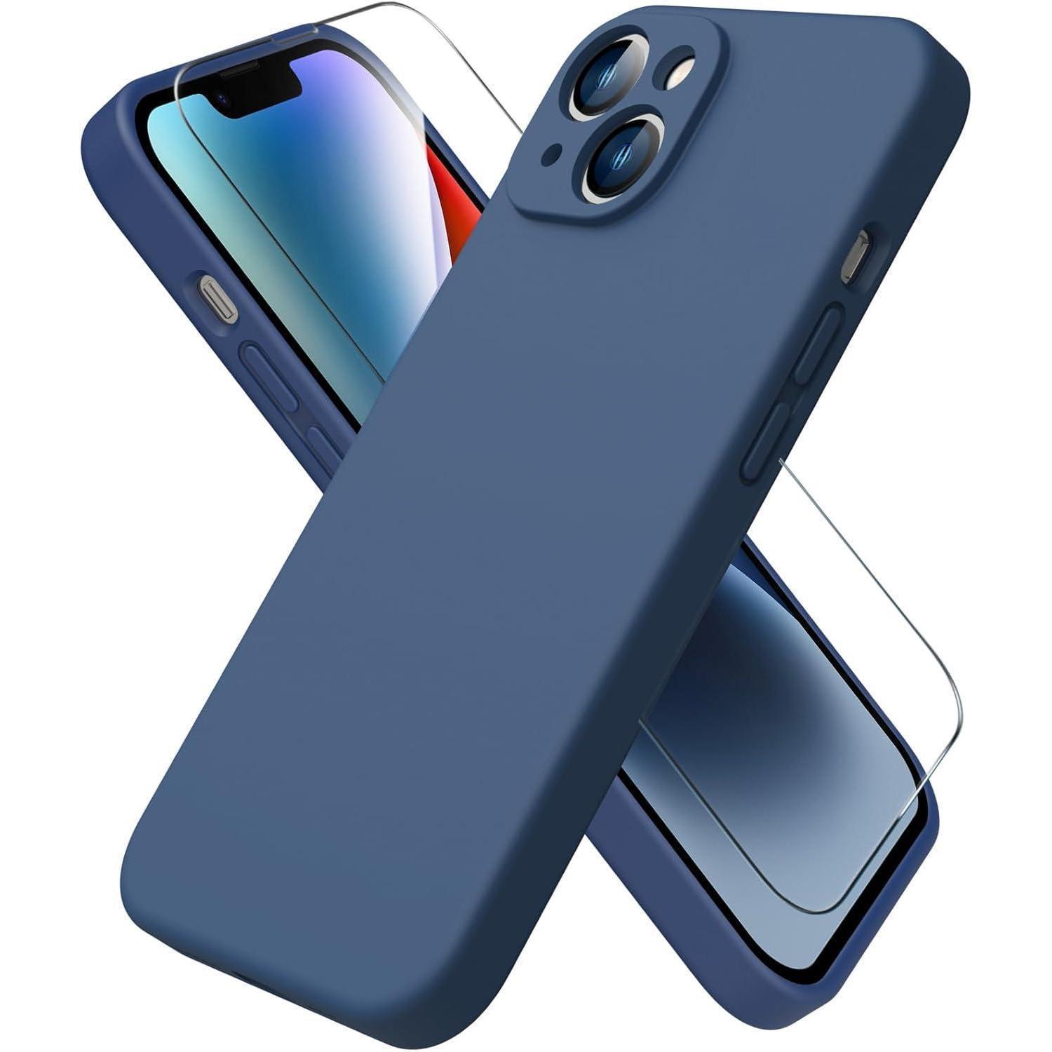 Handyhülle Iphone14 6.1 Silicone Stoßfest 360 Microfaser Tiefe Marine