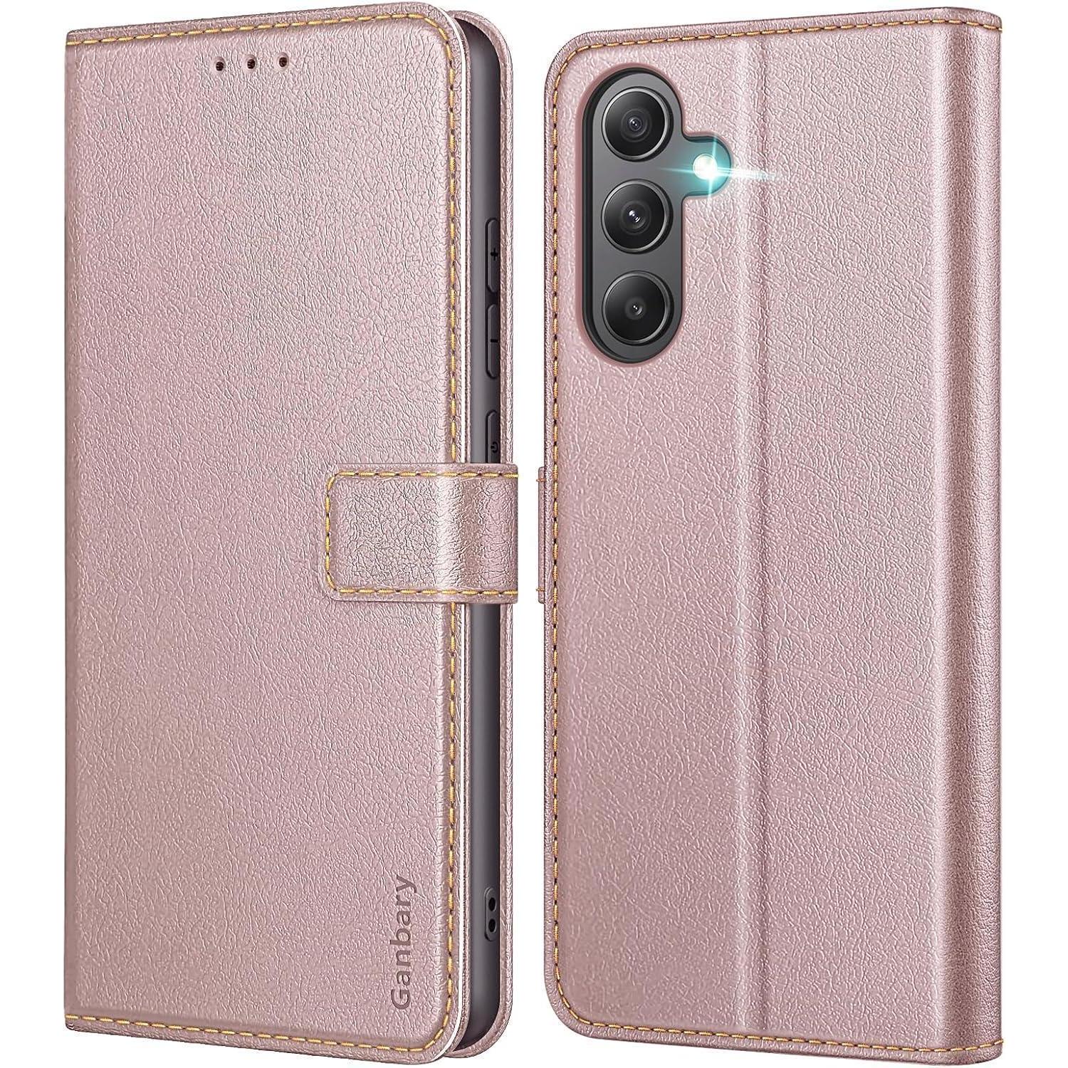 Handyhülle Galaxy A35 5g Leder Klapphülle Magnetverschluss Roségold