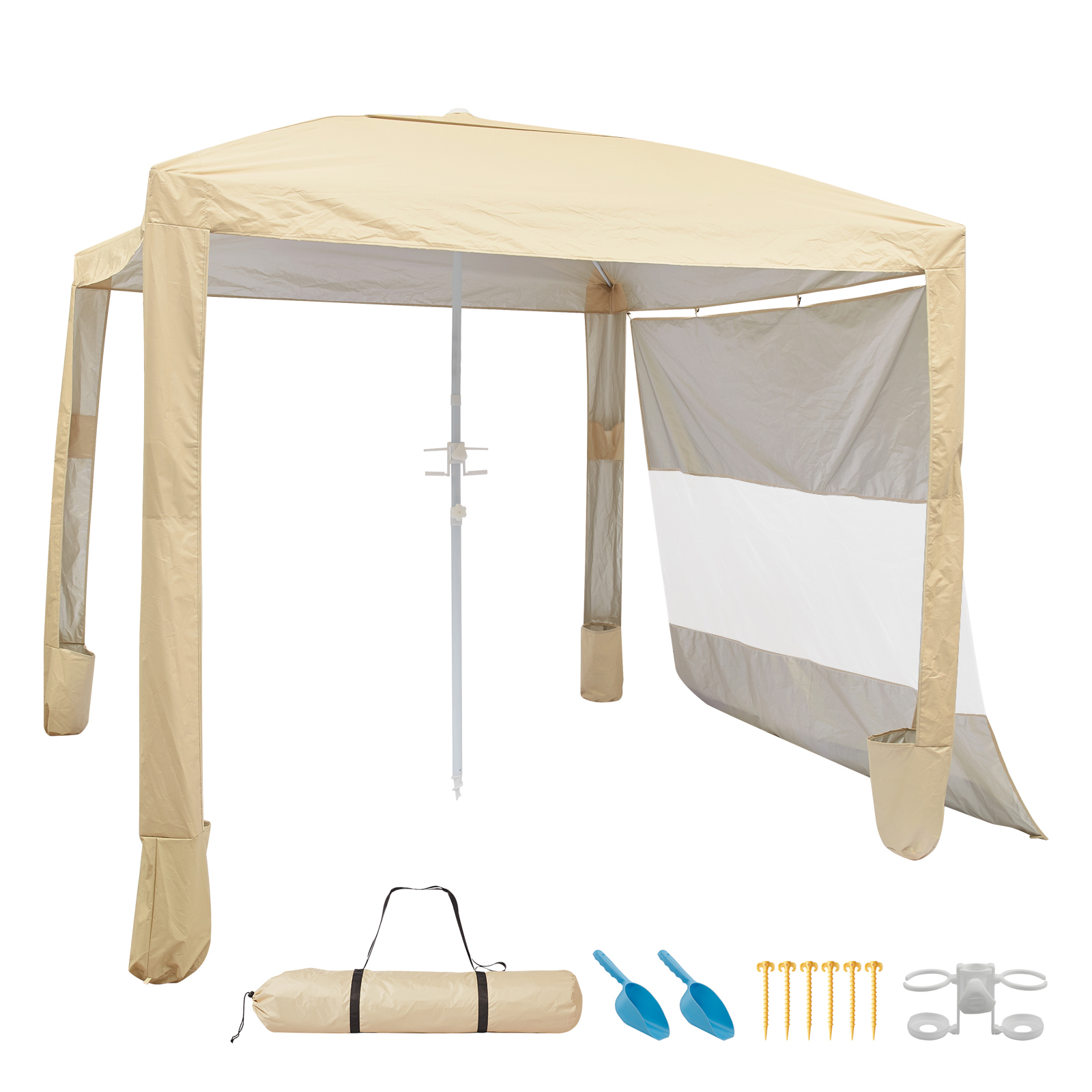 Mophorn Strand-cabana, 2,4 X 2,4 M Sonnenschutz Mit Seitenwand, Upf 50+ Schutz Vor Uv-strahlen, Tragbarer Pavillon Mit Sandsäcken, Höhenverstellbare Überdachung Für Strand, Familie Und Freunde, Khaki