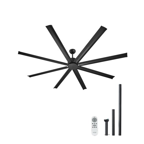 213 Cm Deckenventilator Ohne Beleuchtung, 6-gang-fernbedienung, 8 Flügel Aus Alu, Umkehrbarer Gleichstrommotor, Ventilator Für Schlafzimmer, Wohnzimmer, Terrasse, Innen-/außenbereich, Schwarz