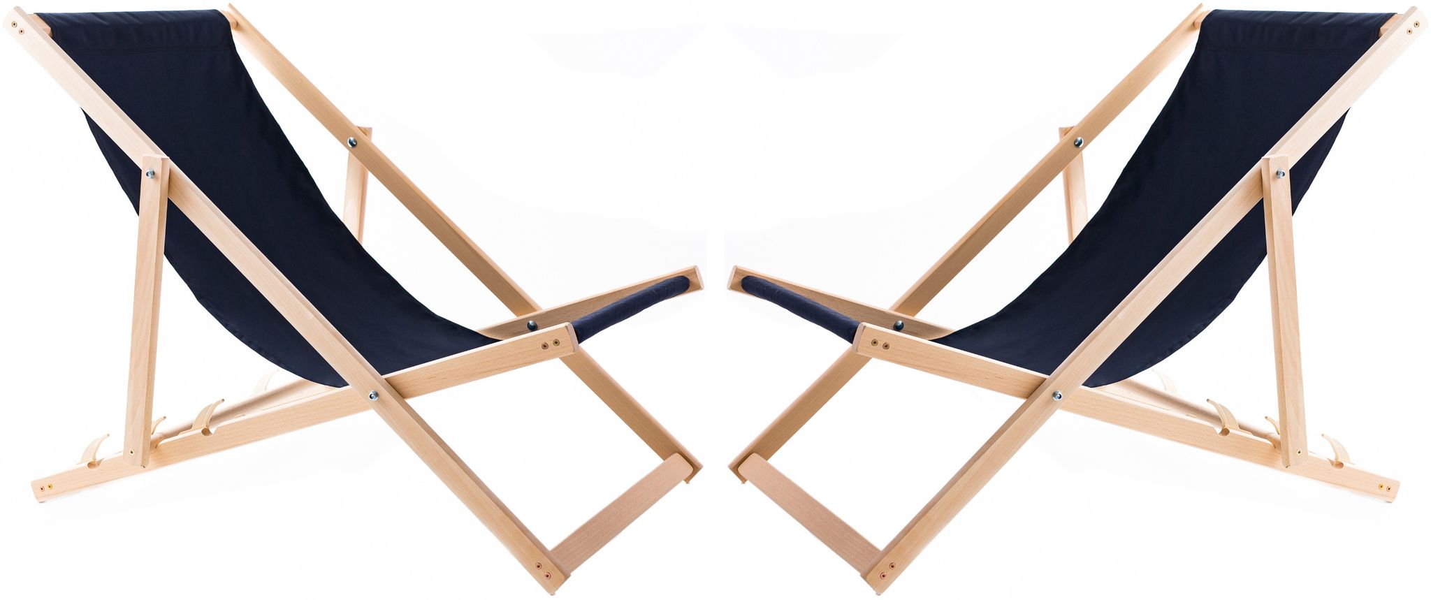 2x Holzliegestuhl Mit Marineblauem Stoff