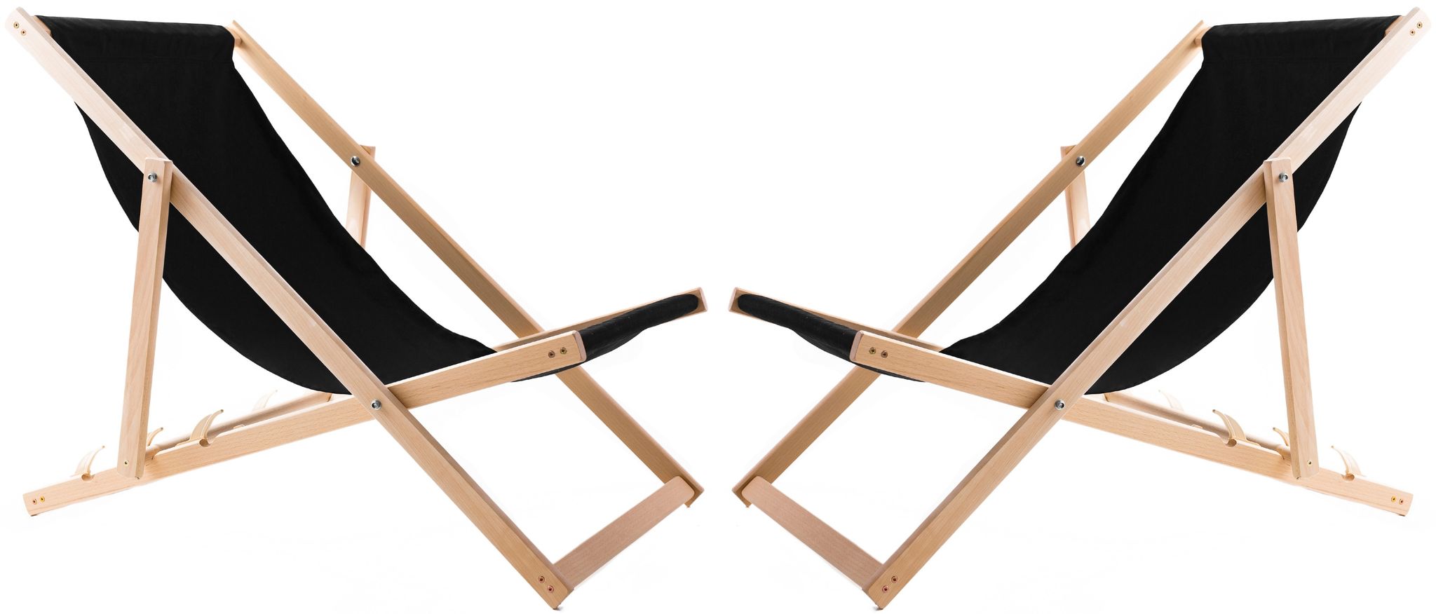 2x Liegestühle Aus Holz, Schwarzer Stoff
