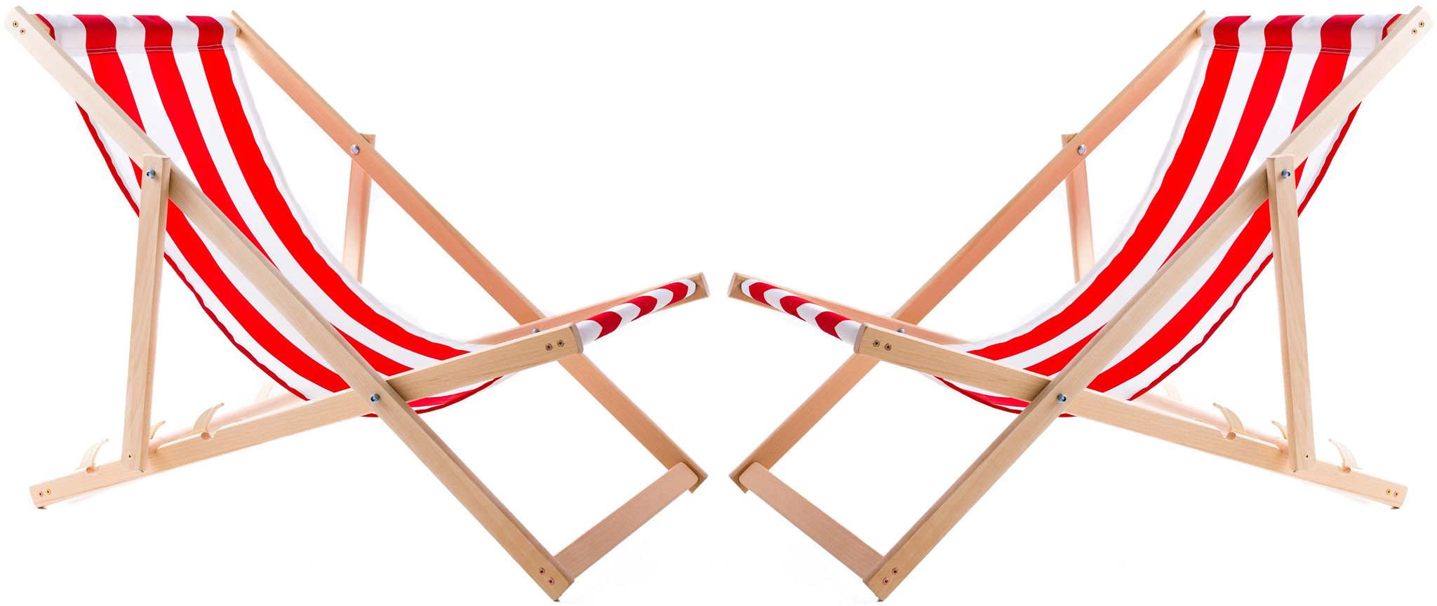 2x Rot Gestreifter Holz-liegestuhl
