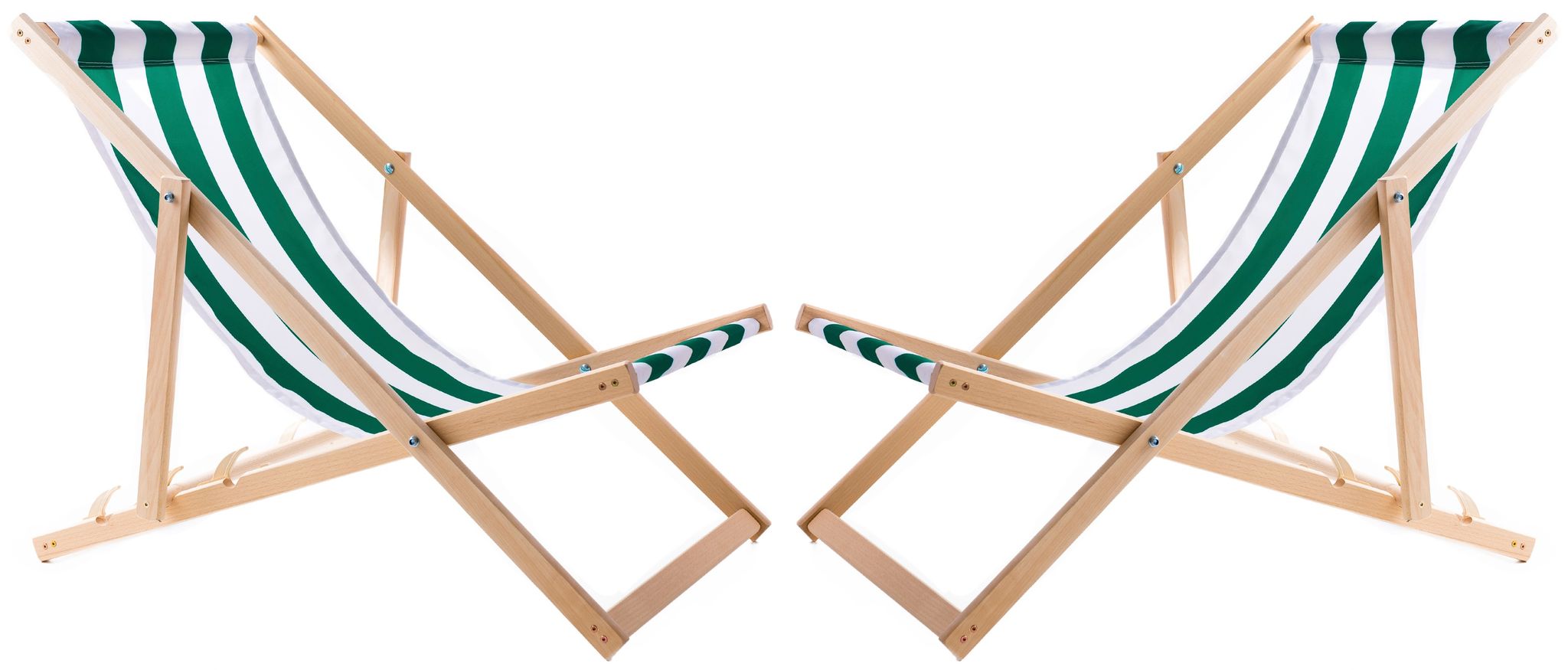 2x Grün Gestreifter Holzliegestuhl