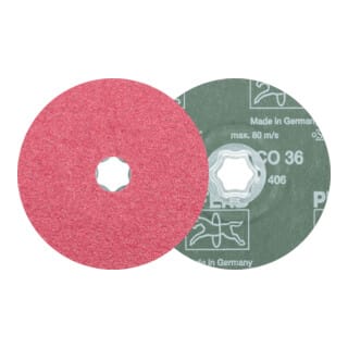 PFERD TOOLS COMBICLICK Keramikkorn Fiberscheibe Ø 125 mm CO36 für hohen Abtrag auf Stahl