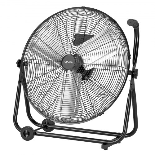 Bodenventilator Ø609,6mm, Windmaschine 360° Neigbar, Standventilator Mit 3 Geschwindigkeitsstufen, Trommelventilator Tragbar Mit Griff Rollen & 1,6m Kabel, Industrie-ventilator Für Garage Lager