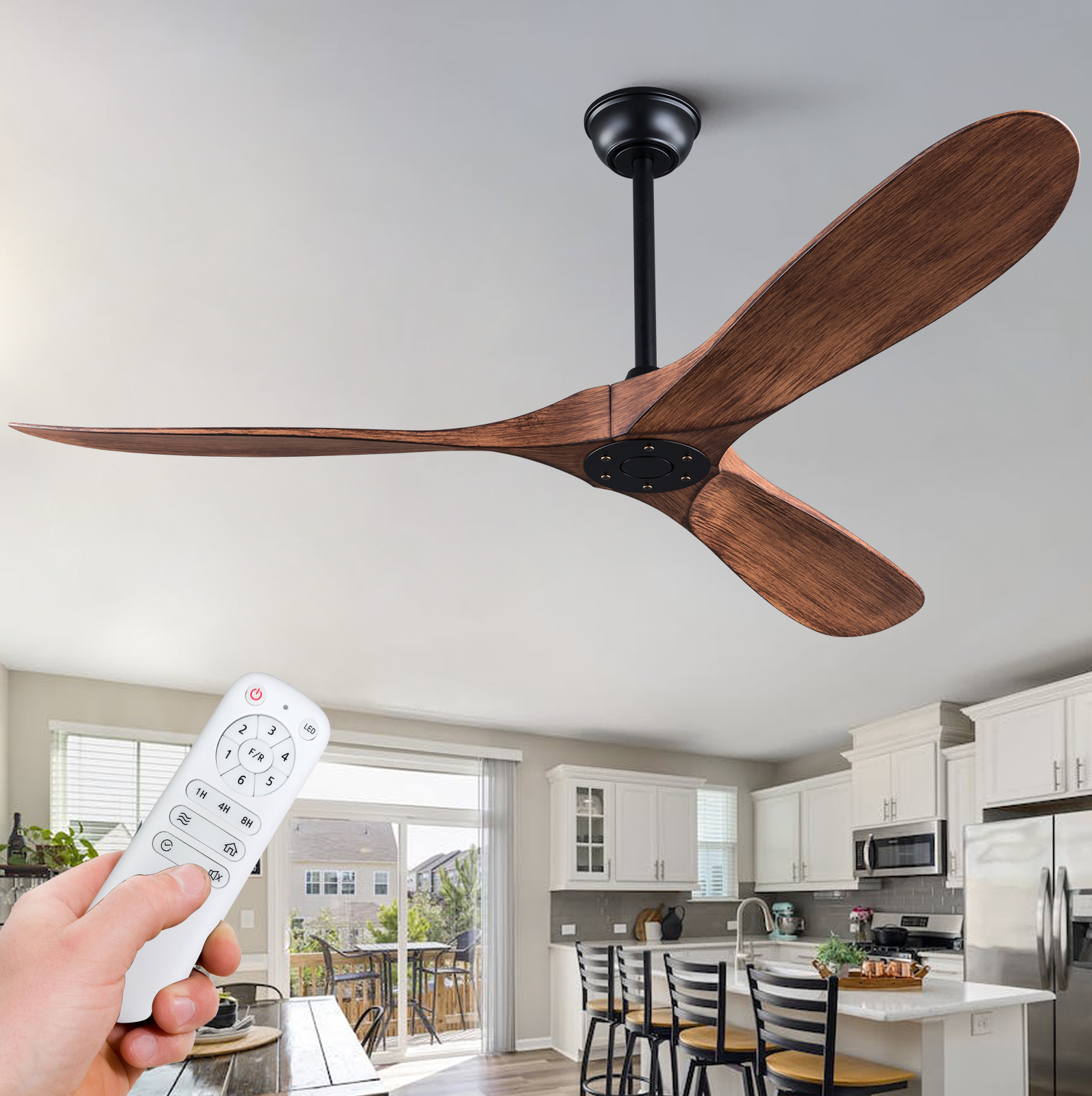 Deckenventilator 60 Zoll Schwarz Und Dunkles Nussbaumholz Abs Mit Fernbedienung, Umkehrbarem Motor Und Timer