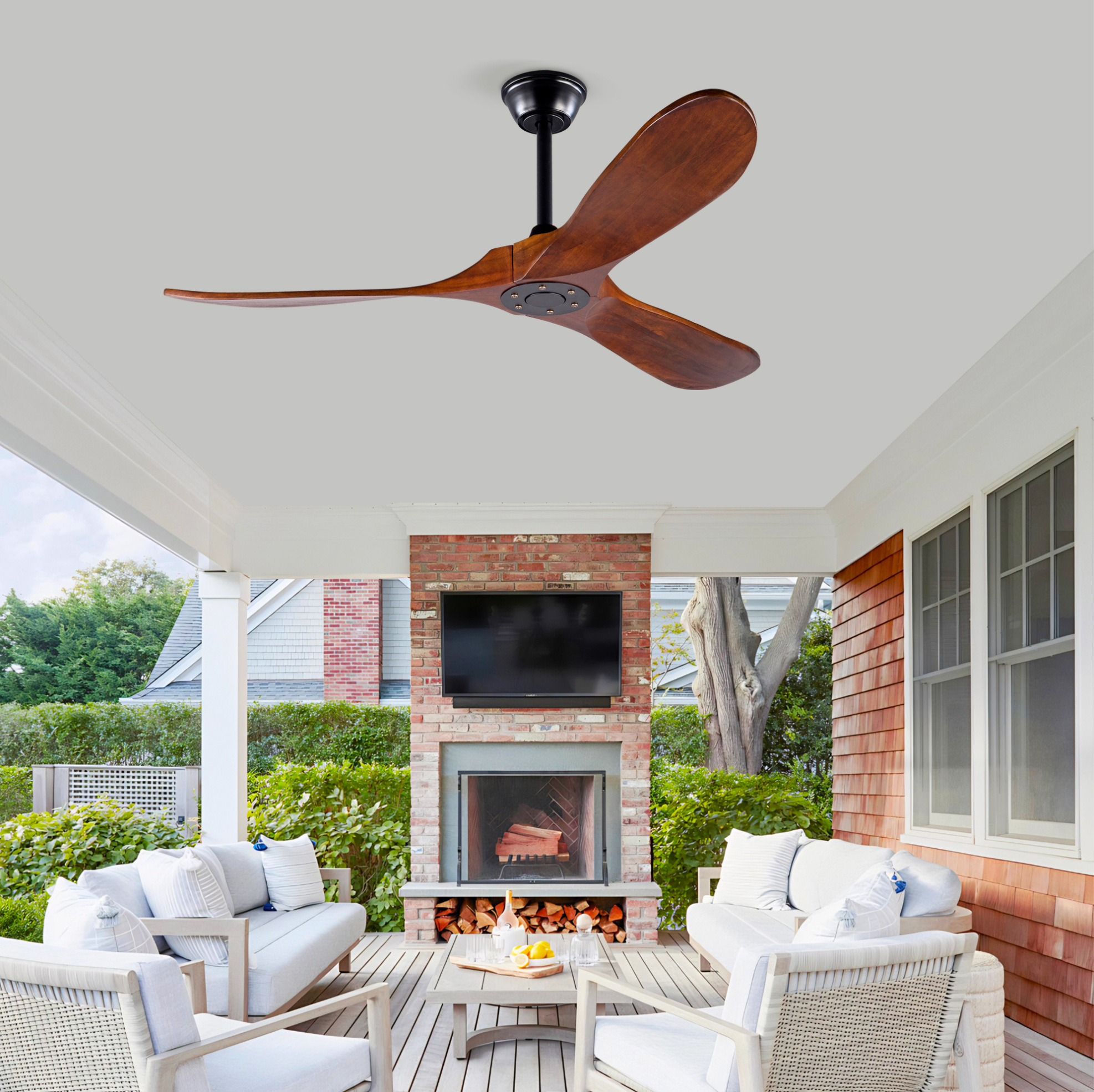 Deckenventilator 132 Cm Schwarz/dunkelnuss Holz Und Metall Mit Fernbedienung Und Dc-motor