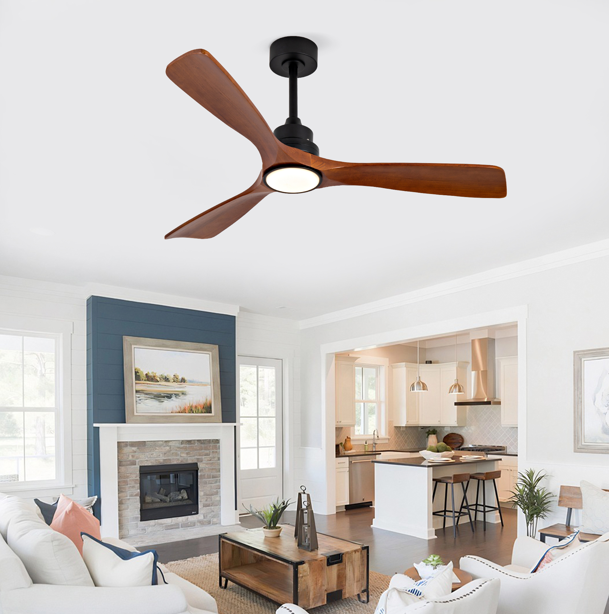 Deckenventilator 132 Cm Schwarz/dunkel Walnuss Aus Metall Und Holz Mit Led, Dc-motor, Fernbedienung Und Wandschalter