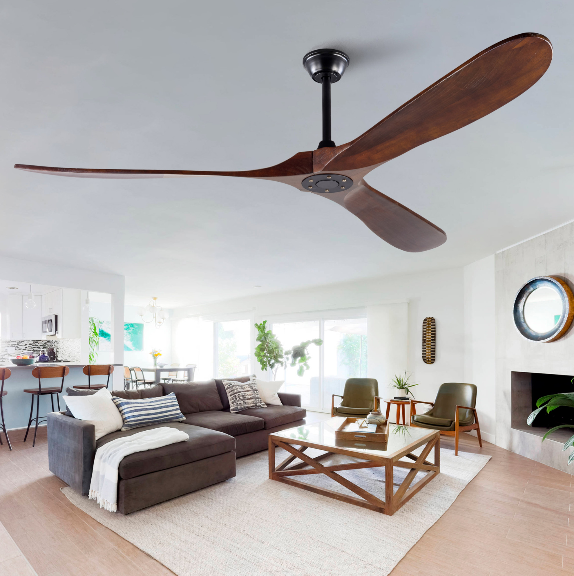 Deckenventilator 177.8 Cm Schwarz/dunkel Walnuss Aus Metall Und Holz Mit Fernbedienung
