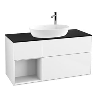 V&B Waschtischunterschrank Wandbeleuchtung Finion 120cm, Pl b m, Rg g wh. Lac, glo wh. Lac