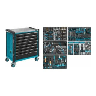 HAZET Werkstattwagen Assistent 179NXL-8/321 Schubladen flach: 7 x 77 x 696 x 398 mm Schubladen hoch: 1 x 162 x 696 x 398 mm