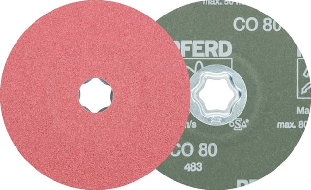 PFERD TOOLS COMBICLICK Keramikkorn Fiberscheibe Ø 125 mm CO80 für hohen Abtrag auf Stahl