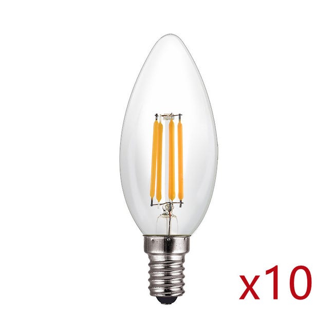 Packung Mit 10 E14 Led-glühlampen Mit Flammenfaden, 4 W Entspricht 40 W Warmweißem Licht 2700 K.