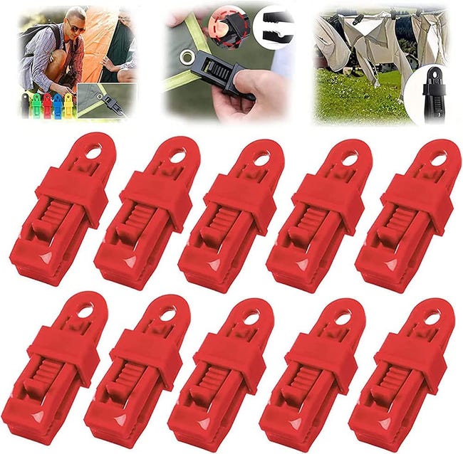 10er-pack Wiederverwendbare, Wasserdichte Zeltclips Aus Stoff Leichte, Wasserdichte Stoffclips, Rot