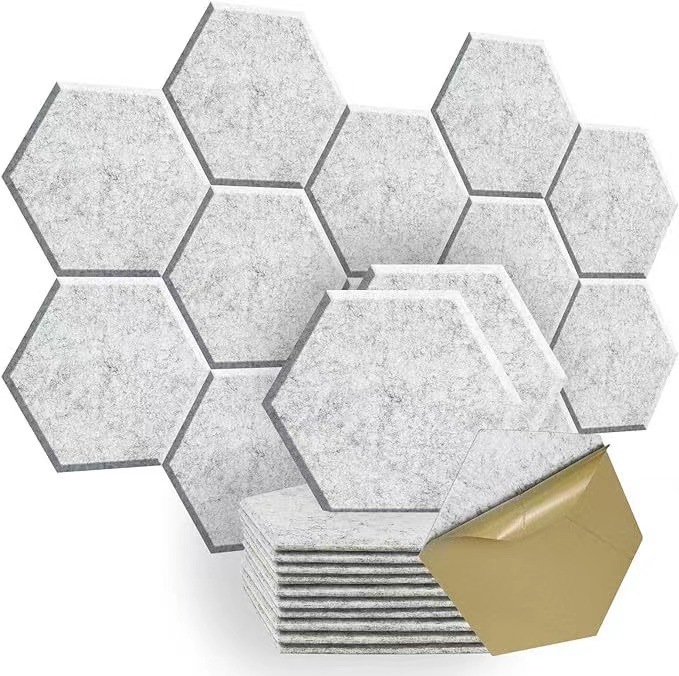 12 Selbstklebende Schallschutzplatten, Hochdichter Schallschutzschaum, Sechseckige Schallschutzplatten, Silbergrau