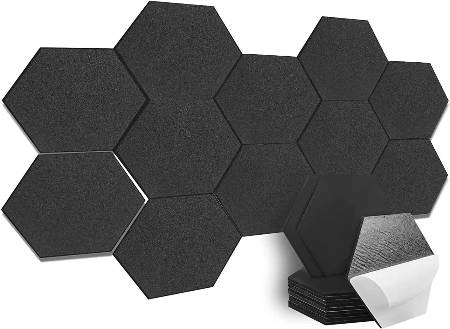 12 Selbstklebende Schallschutzplatten, Hochdichter Schallschutzschaum, Sechseckige Schallschutzplatten, Schwarz