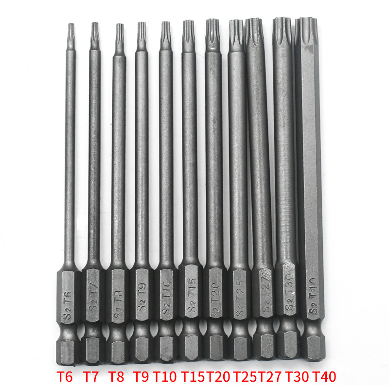 Ein Set Mit 11 Langen Schraubendreherbits Für Schraubendreher Und Bohrmaschinen – Magnetische Bits – Größen T6 Bis T40 – Länge 100 Mm