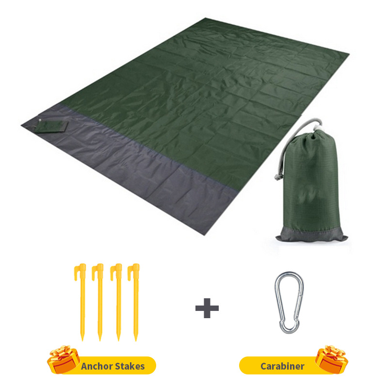 Wasserdichte Stranddecke, Tragbare Picknickdecke, Campingmatratze, 200 X 210 Cm, Dunkelgrün