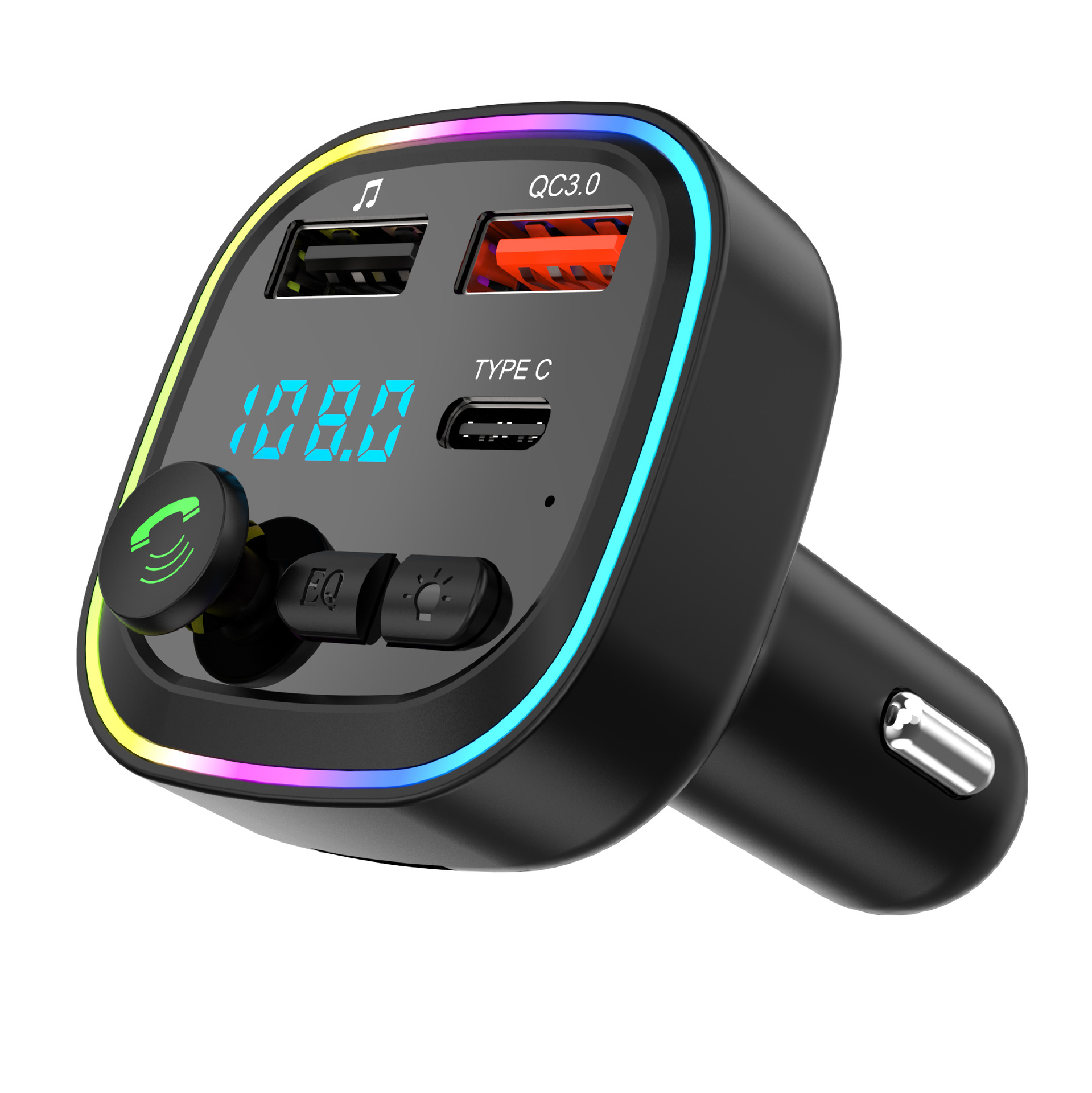 Bluetooth-fm-transmitter, Bluetooth-kfz-ladeadapter, Kabelloses Mp3-schnellladekit (qc3.0), 2 Usb-anschlüsse Und 1 Usb-c-anschluss