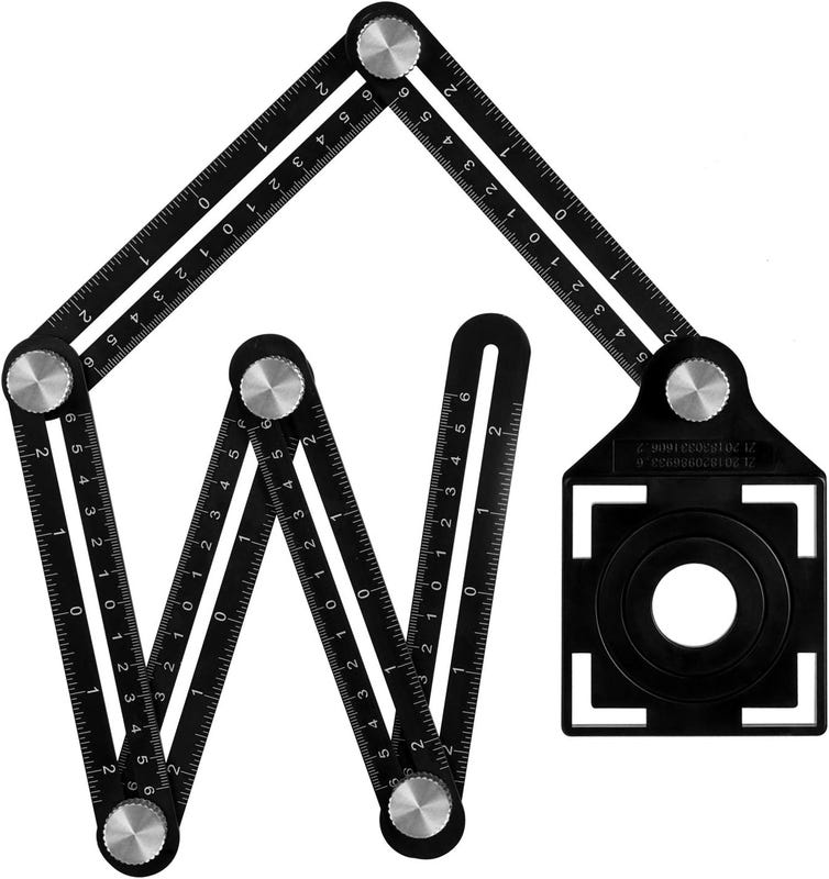 1 Stück Mehrwinkel-messlineal Mit Positionierungsloch, 6-seitiges Winkelmessgerät Aus Aluminiumlegierung, Schwarz