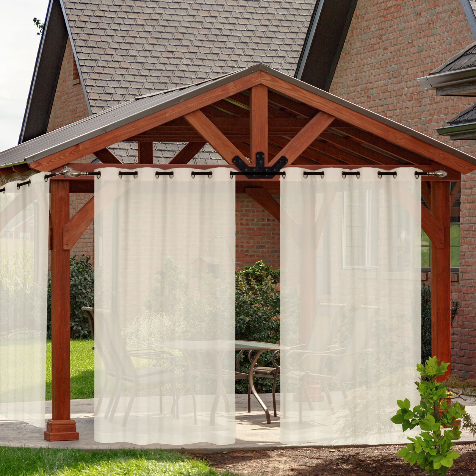 Außenterrassen-rideaux, Wasserundurchlässige Tüll-rideaux Mit Ösen Zur Dekoration Des Terrassengartens, Los 1, Beige, 132 X 213 Cm