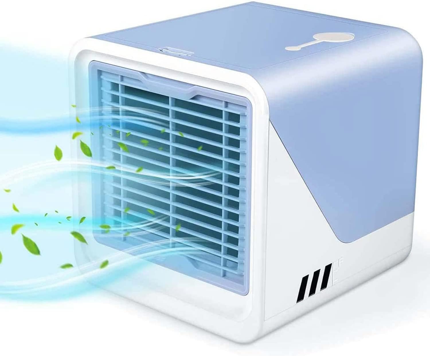 Mini-klimaanlage, Multifunktionaler Usb-ventilator, 500-ml-wassertank, Drei Lüftergeschwindigkeiten, Blau-weiße Farbe.