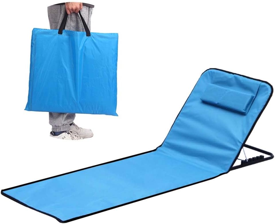 Faltbare Strandmatte, Strandliegestuhl, Faltbarer Und Verstellbarer Liegestuhl Für Strand, Park, Camping, Blau