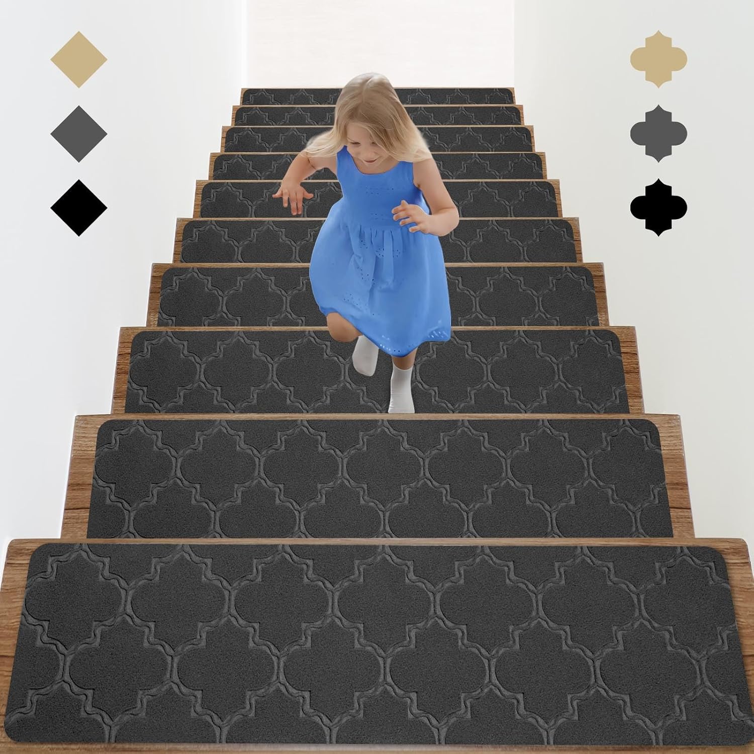Rutschfeste Matte, Selbstklebende Treppenstufenmatten, Geeignet Für Kinder Und Senioren, Graue Laterne, 76 X 20 Cm, 10 Stück