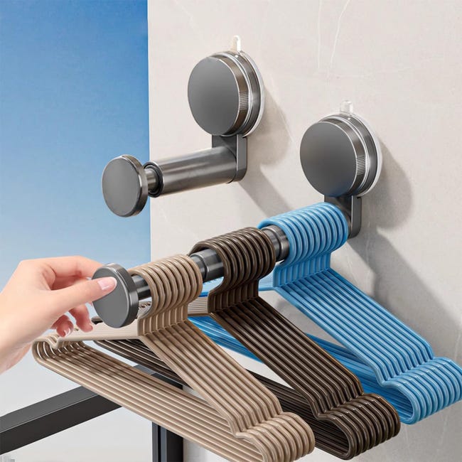 (grau) Stapelbarer Kleiderbügel-organizer, 2er-set Mit Selbstklebenden, Elastischen Saugnapf-kleiderbügeln, Platzsparende Kleiderbügel