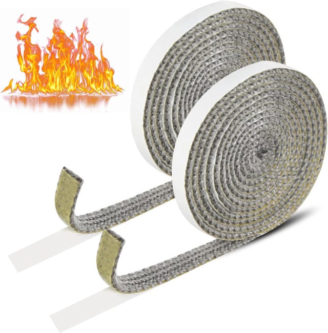 Selbstklebende Kamineinsatzdichtung, 2 Stück, Glasdichtung Für Holzöfen, Glasfaserdichtung (3 Mm × 10 Mm × 2 M)