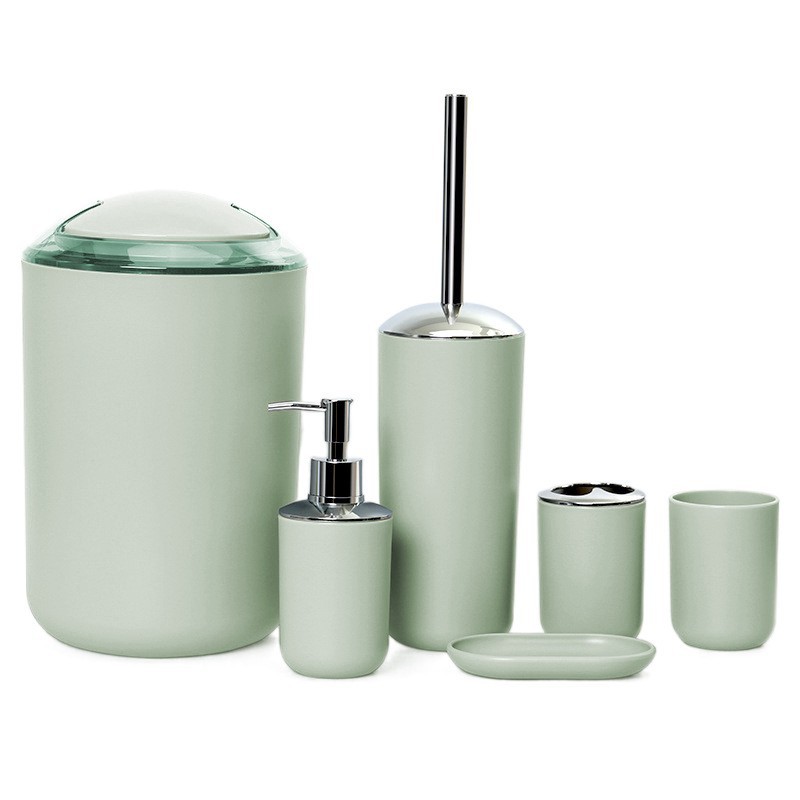 6-teiliges Badezimmer-accessoire-set Mit Abfalleimer, Seifenspender, Seifenschale, Grün