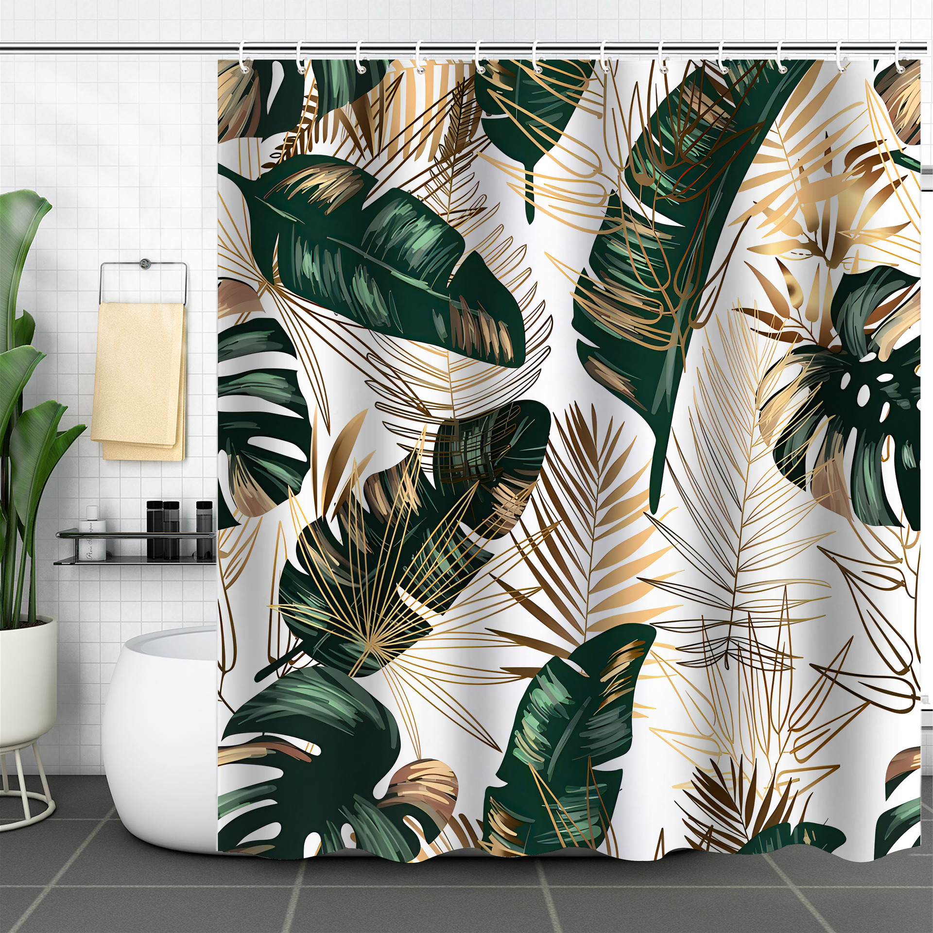 Romantischer, Abstrakter Duschvorhang Im Bohème-stil, Wasserdicht, Polyester, 150 X 180 Cm (59 X 71 Zoll)
