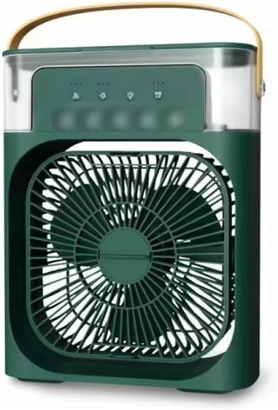 Tragbare Usb-klimaanlage Mit Ventilator, 600-ml-wassertank, 7-farbiger Beleuchtung, Luftbefeuchter, 3 Ventilatorstufen, Grün.