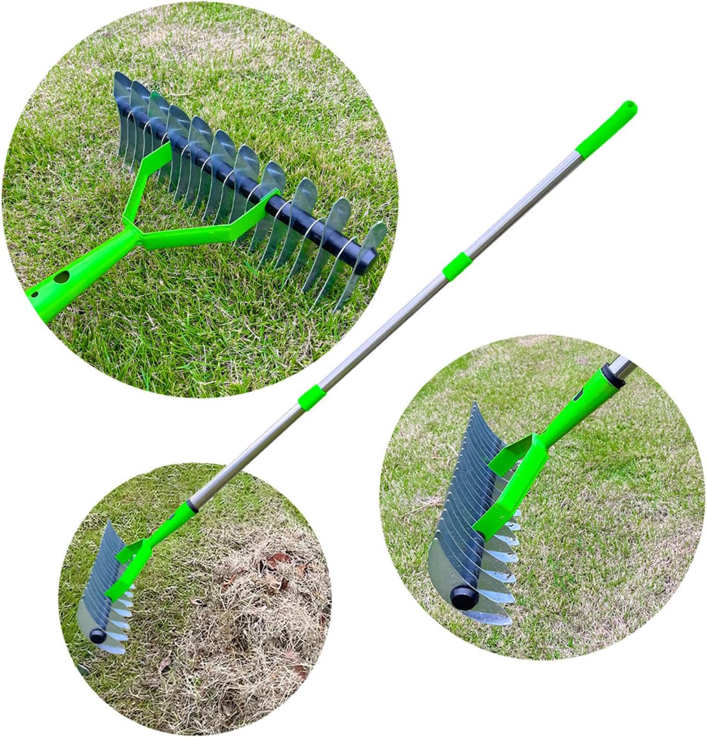 Vertikutierrechen, 3-teiliger Vertikutierrechen Aus Edelstahl, Zum Entfernen Von Abgestorbenem Gras, 134 X 32,5 Cm