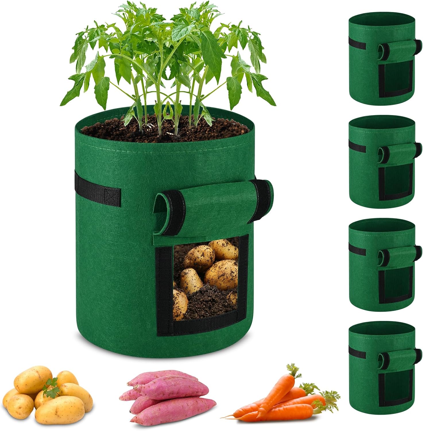5 Pflanzsäcke Aus Vliesstoff À 40 Liter, Geeignet Für Den Anbau Von Obst Und Gemüse Auf Dem Balkon Oder Im Garten, Grün