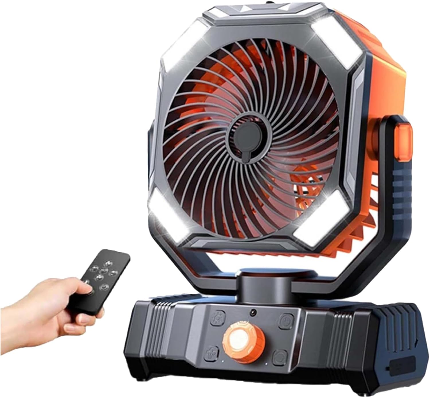Campingventilator, Extra Lange Akkulaufzeit, Usb-aufladbar, Mit Fernbedienung, 4 Geschwindigkeitsstufen, Mit Timer (orange)