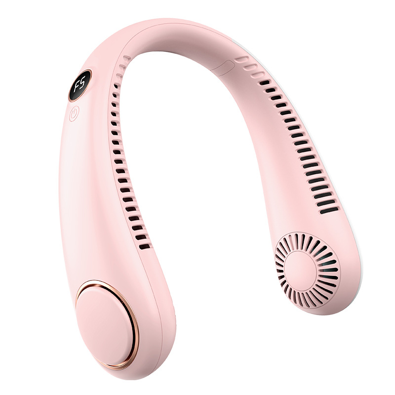 Tragbarer Nackenventilator, Klingenloser Ventilator Mit 5 Windgeschwindigkeiten, Usb-ladefunktion Und Led-anzeige (rosa).