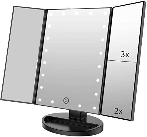 Led-schminkspiegel, Led-beleuchteter Tischspiegel Mit 1-facher/2-facher/3-facher Vergrößerung, 180-grad-drehung (schwarz)