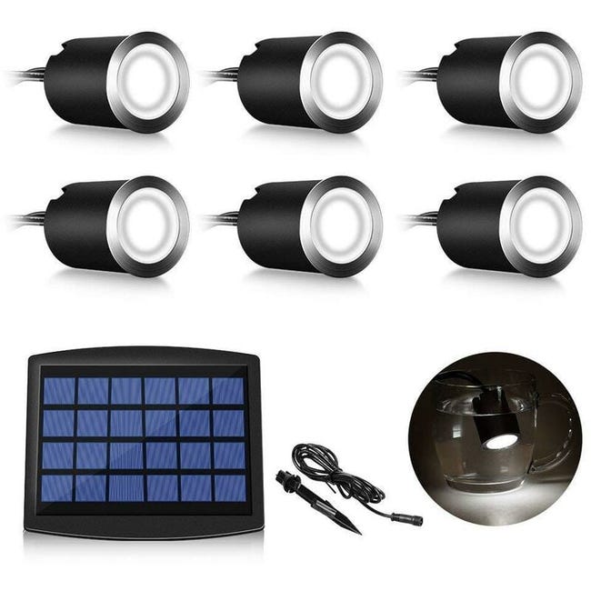 Ein Set Aus 6 Eingelassenen Solar-led-strahlern Für Den Außenbereich, Wasserdicht, Mit Kaltweißem Licht.