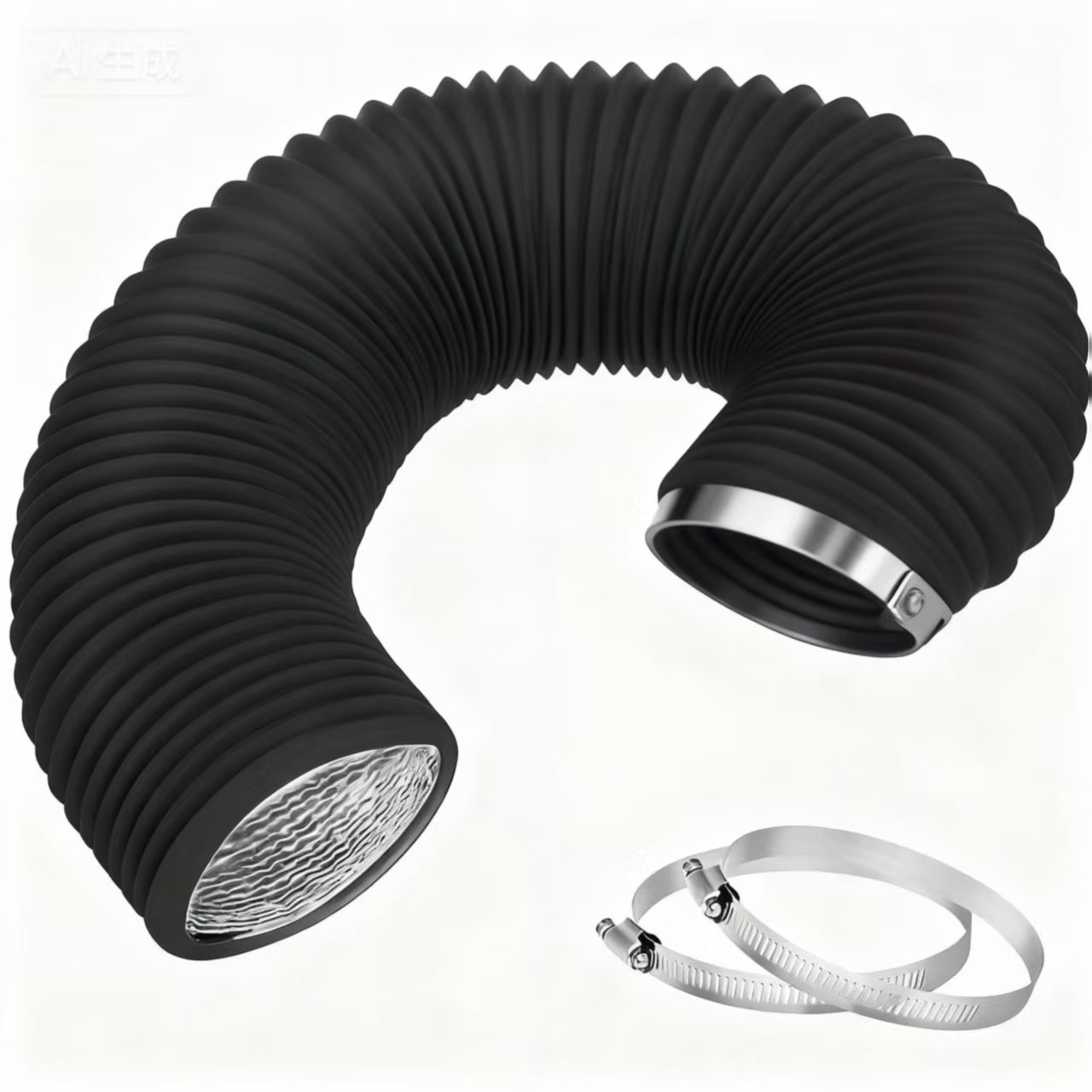 Isolierter Und Flexibler Wäschetrockner-abluftschlauch, Schwarz, 150 Mm X 3 Meter, Pvc- Und Aluminiumschlauch, Mit 2 Schlauchschellen.