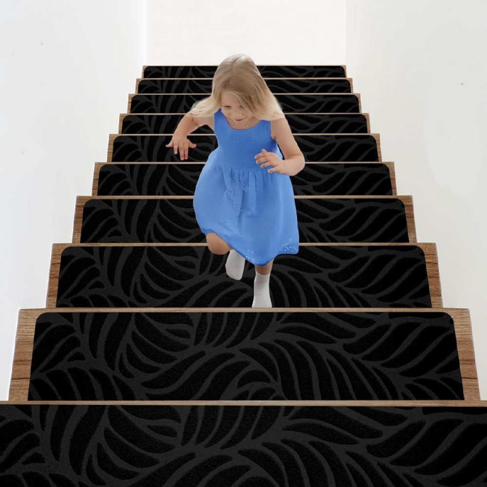 Rutschfeste Treppenstufenmatten Mit Kleberückseite, Geeignet Für Kinder, Senioren Und Kleinkinder, Schwarz, 10 Stück, 76 X 20 Cm