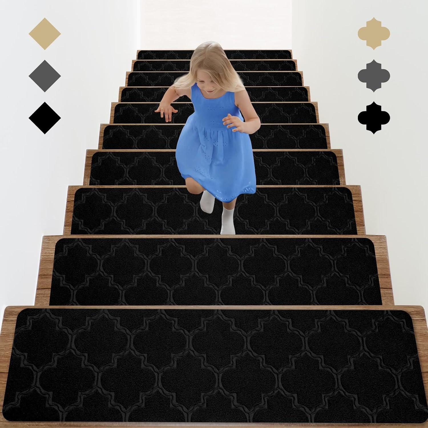 Rutschfeste Matte, Selbstklebende Treppenstufenmatten, Geeignet Für Kinder Und Senioren, Schwarze Laterne, 76 X 20 Cm, 10 Stück