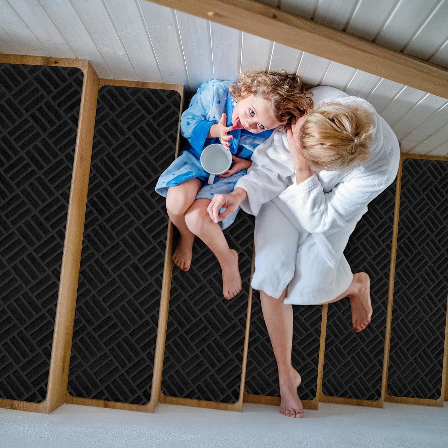 Rutschfeste Treppenstufenmatten Mit Kleberückseite, Geeignet Für Kinder, Senioren Und Kleinkinder, Schwarz Gestreift, 10 Stück, 76 X 20 Cm