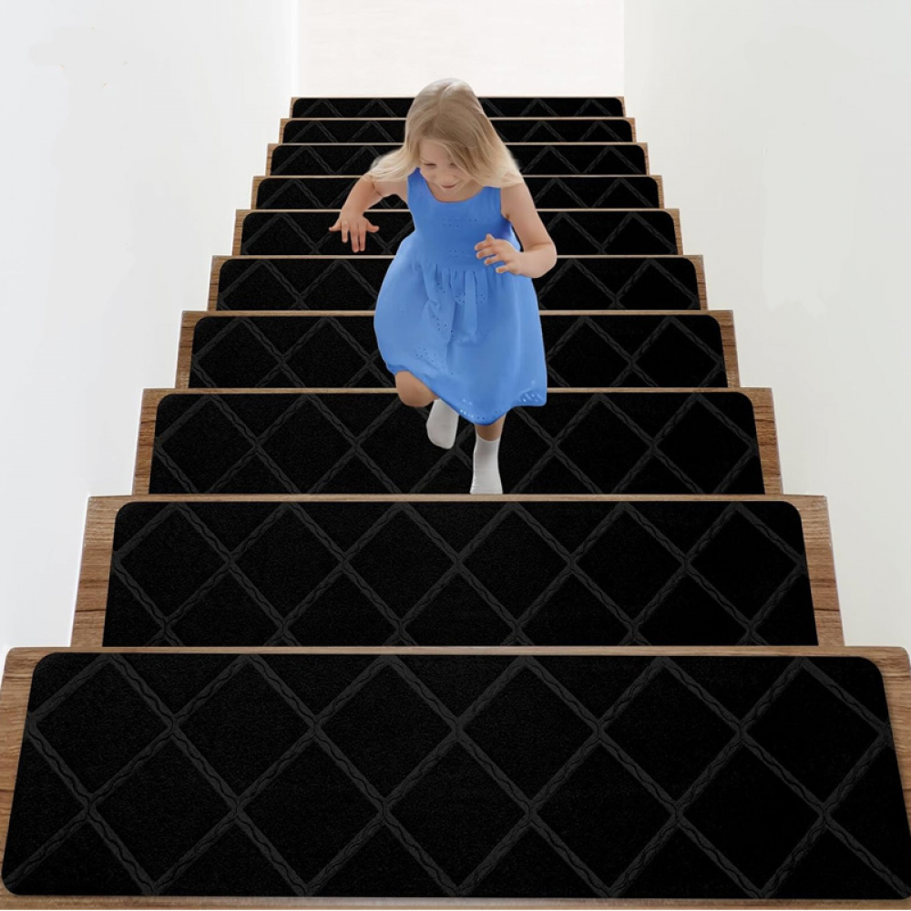 Rutschfeste Matte, Selbstklebende Treppenstufenmatten, Geeignet Für Kinder Und Senioren, Schwarzer Würfel, 76 X 20 Cm, 10 Stück