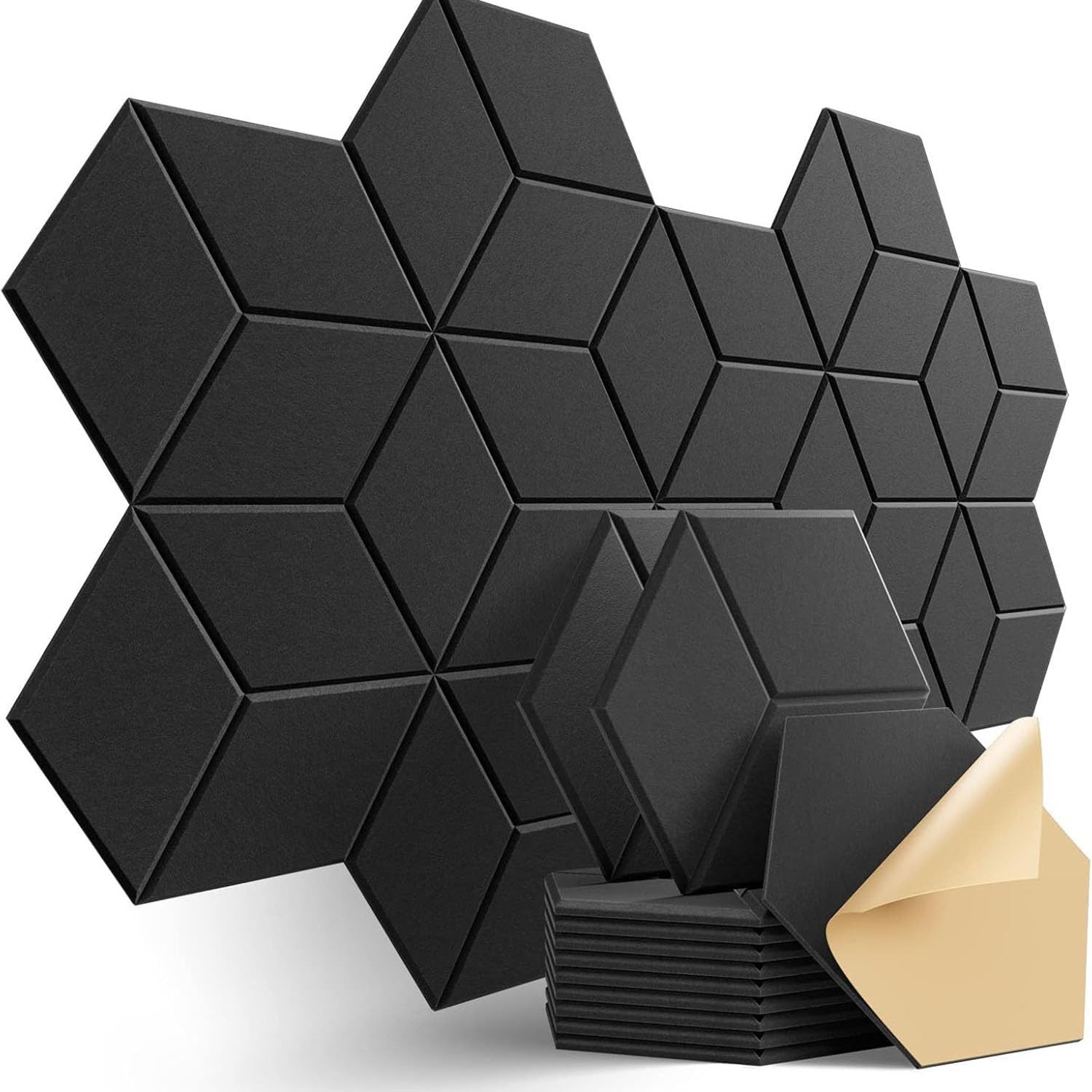 Hochdichte, Selbstklebende, Sechseckige Schallschutzplatten Für Wände, Türen Und Decken, 12er-pack (schwarz)