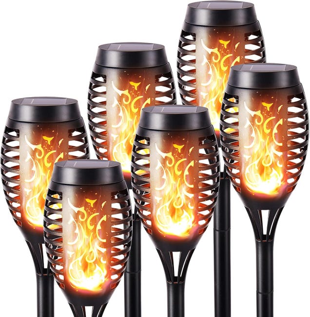 Set Mit 6 Wasserdichten Solar-fackeln, Ideal Zur Dekoration Von Gärten Und Rasenflächen.