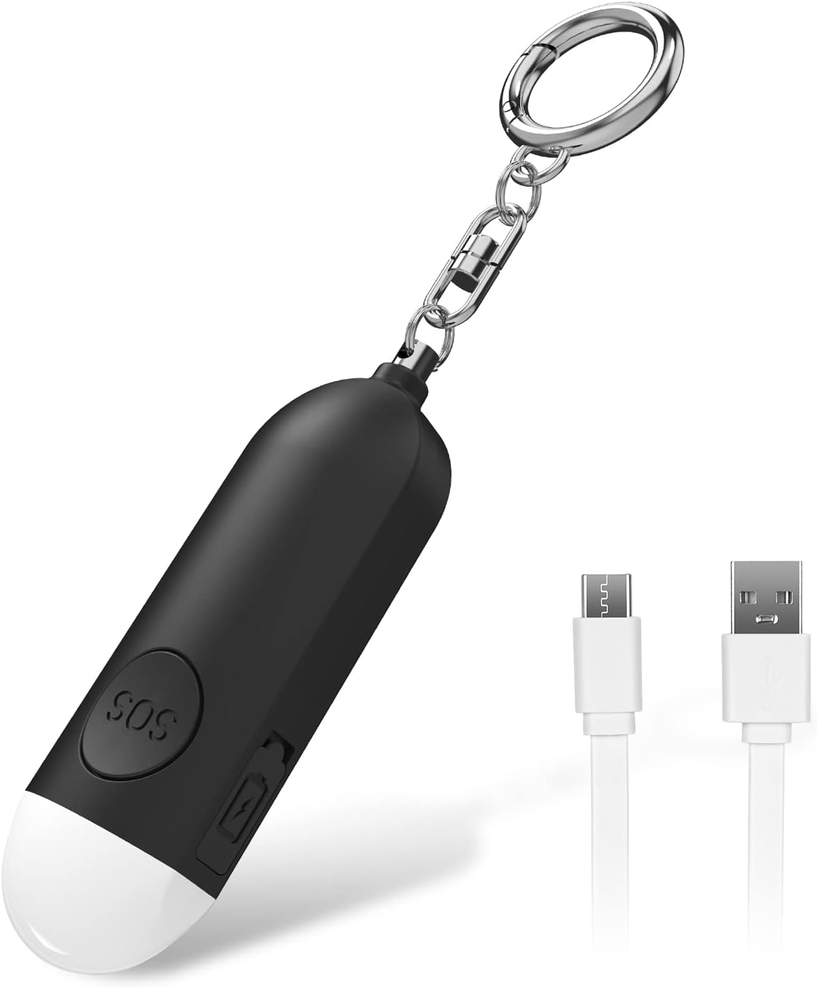 Wiederaufladbarer Mini-alarm Mit 130 Db Und Led-licht Für Frauen, Kinder Und Senioren, Schwarz