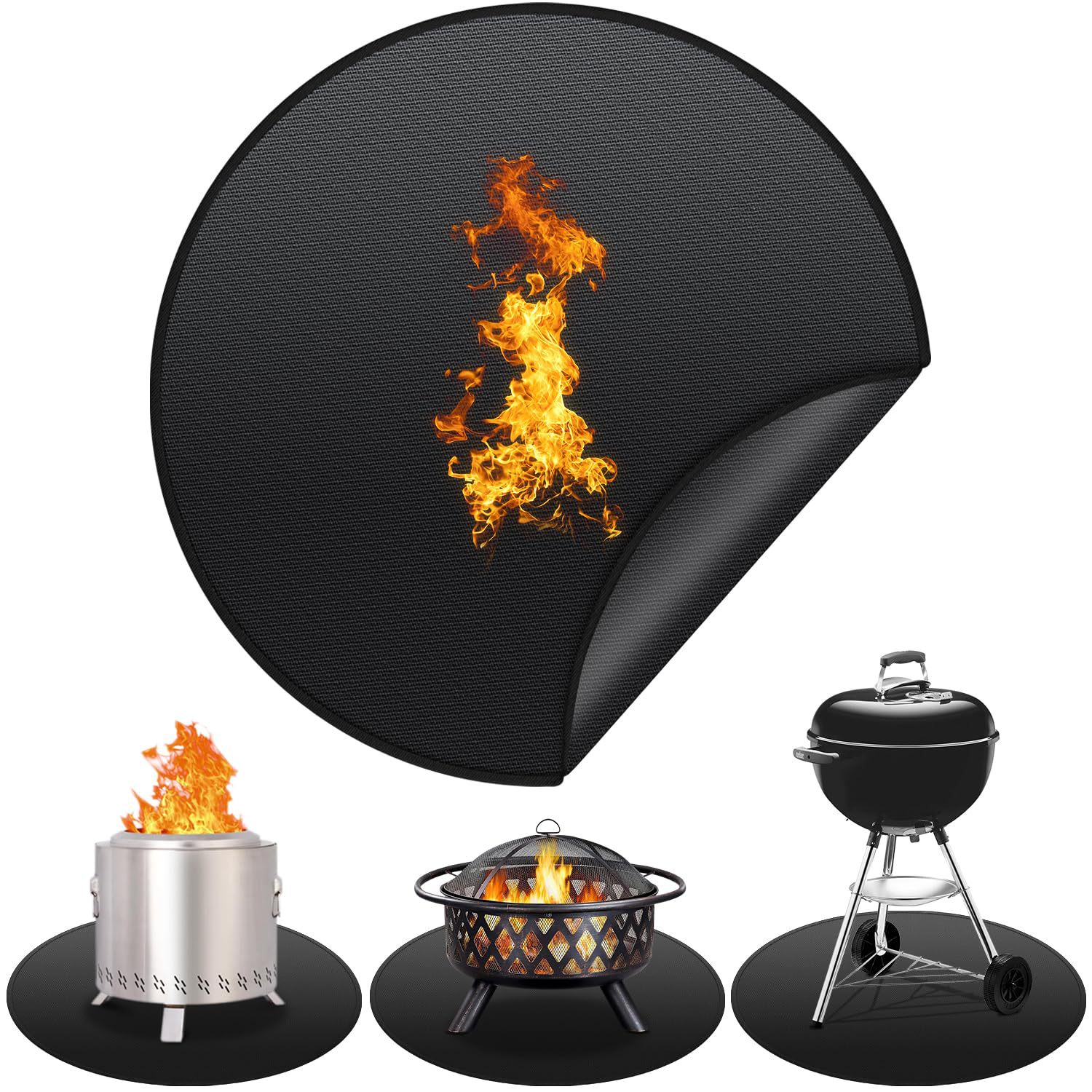 Feuerfeste Grillmatte, Bodenschutz Für Grillabende Im Freien, Camping, Rund, 122 Cm – Schwarz